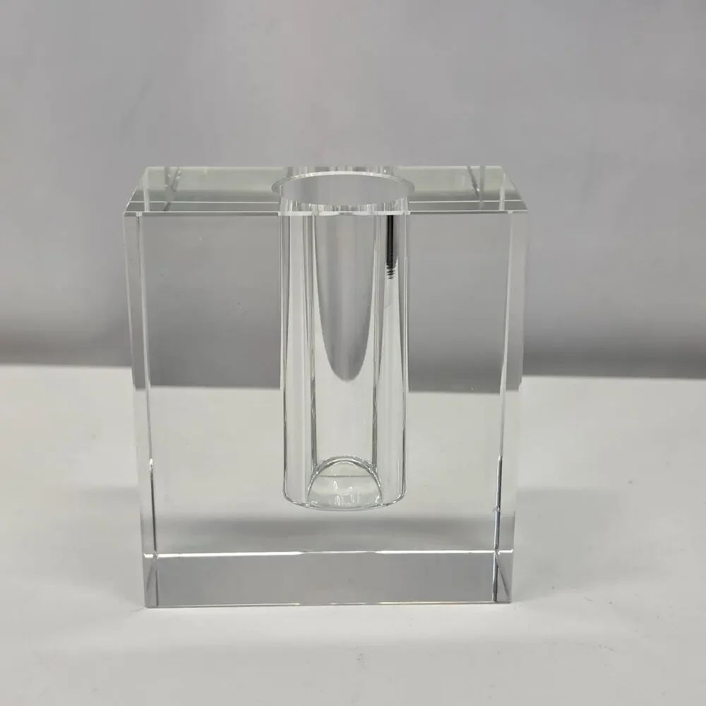 Vintage MCM Tizo Design Bud Vase Crystal Rectangular Minimalist Heavy Glass Art